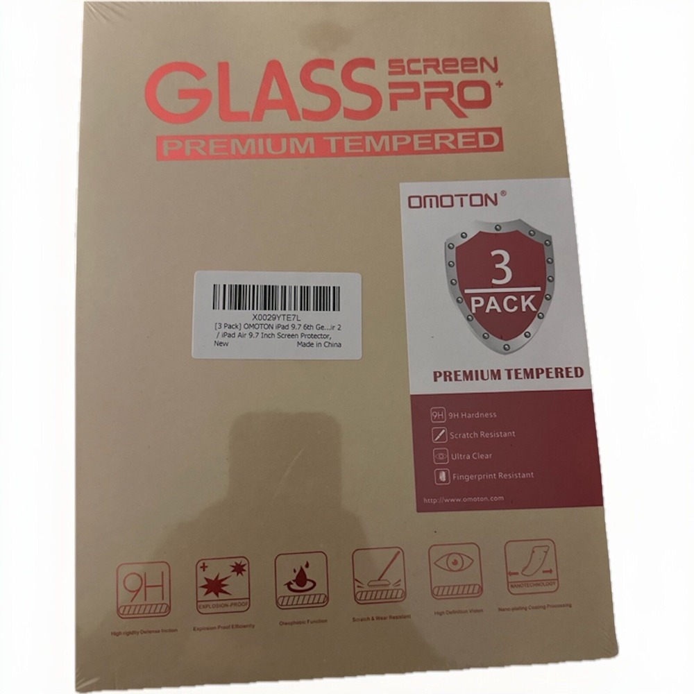 OMOTON 3 Pack iPad 9.7 6th Gen Air 2 Air Tempered Glass Screen Protector 9H 3pk